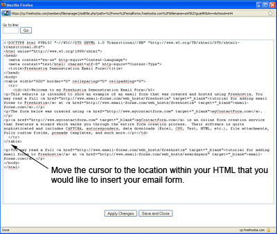 HTML Editor Screen